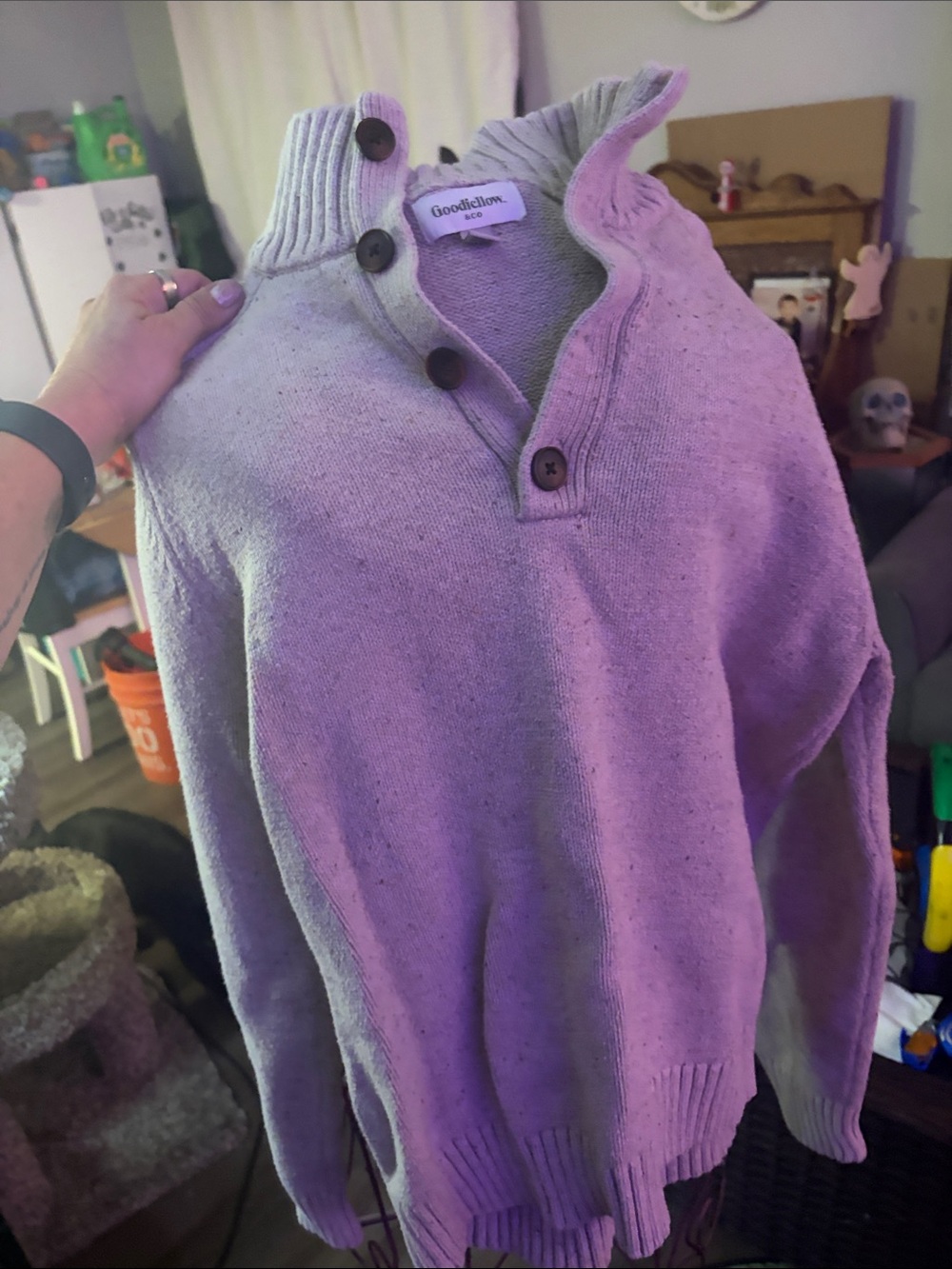 Goodfellow & Co Men’s Lavender V-Neck Button Pullover Sweater